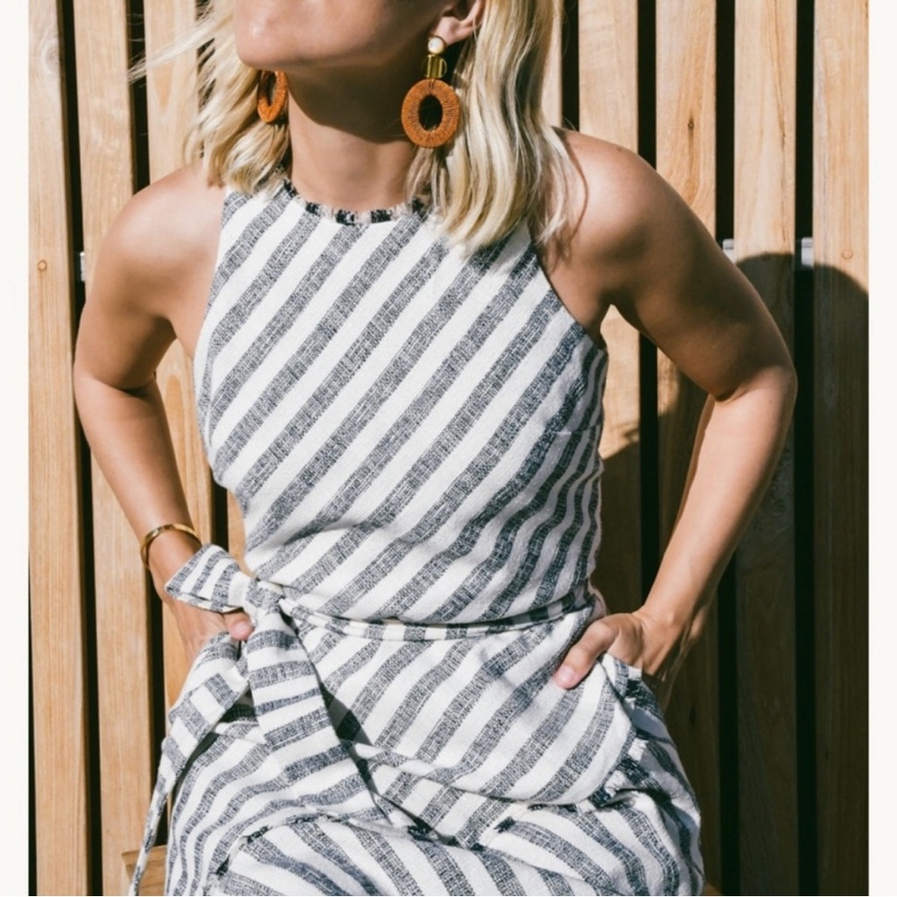 Banana Republic Asymmetrical Striped Dress - Black Gray and White